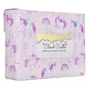Cloud Castle Full Soft Cotton Unicorns Rainbows Hearts Rose Pink Sheet Set NEW